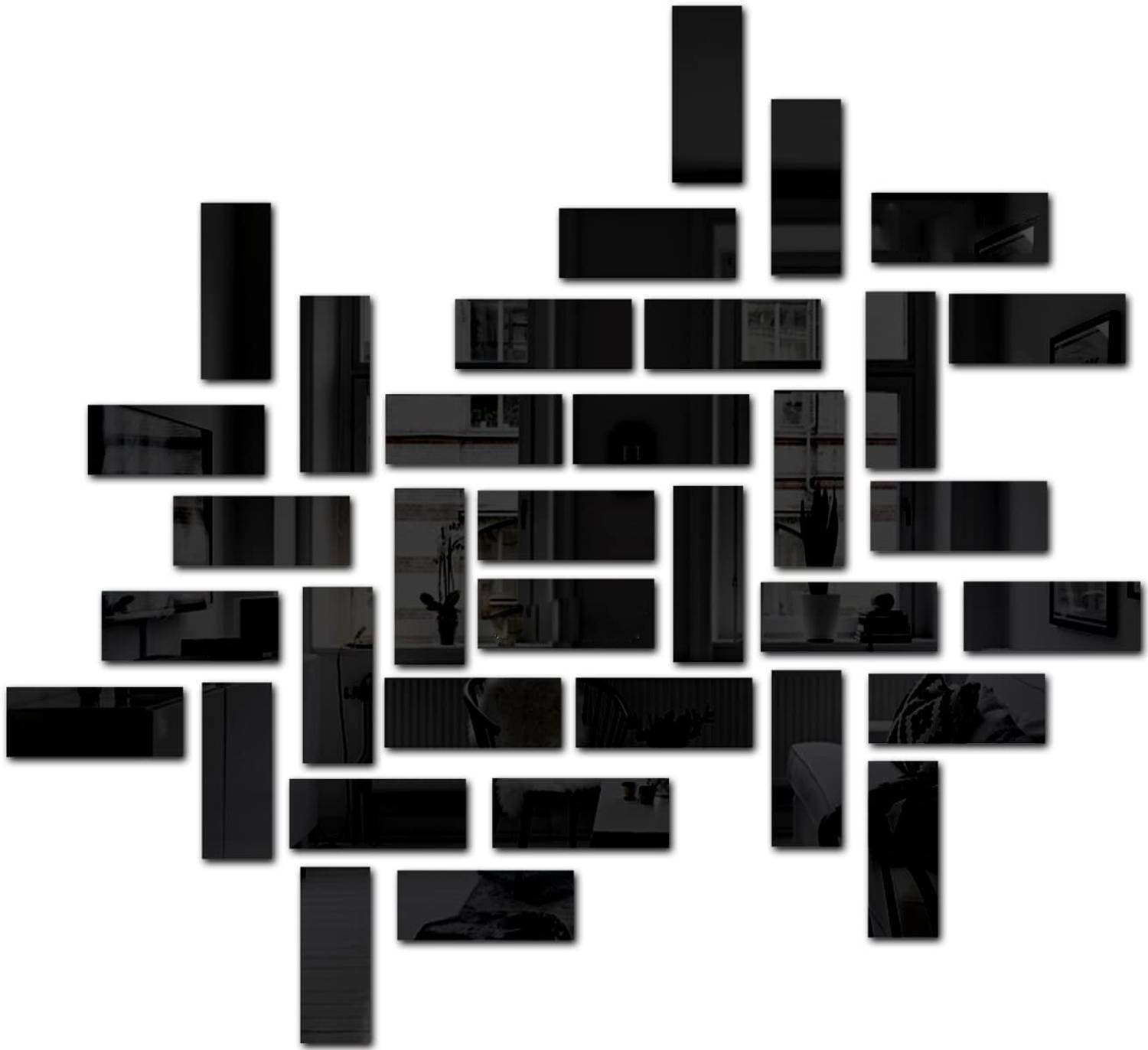 Bikri Kendra 15 cm Big Rectangle 20 BLACK 3D Wall Mirror Stickers Self Adhesive Sticker