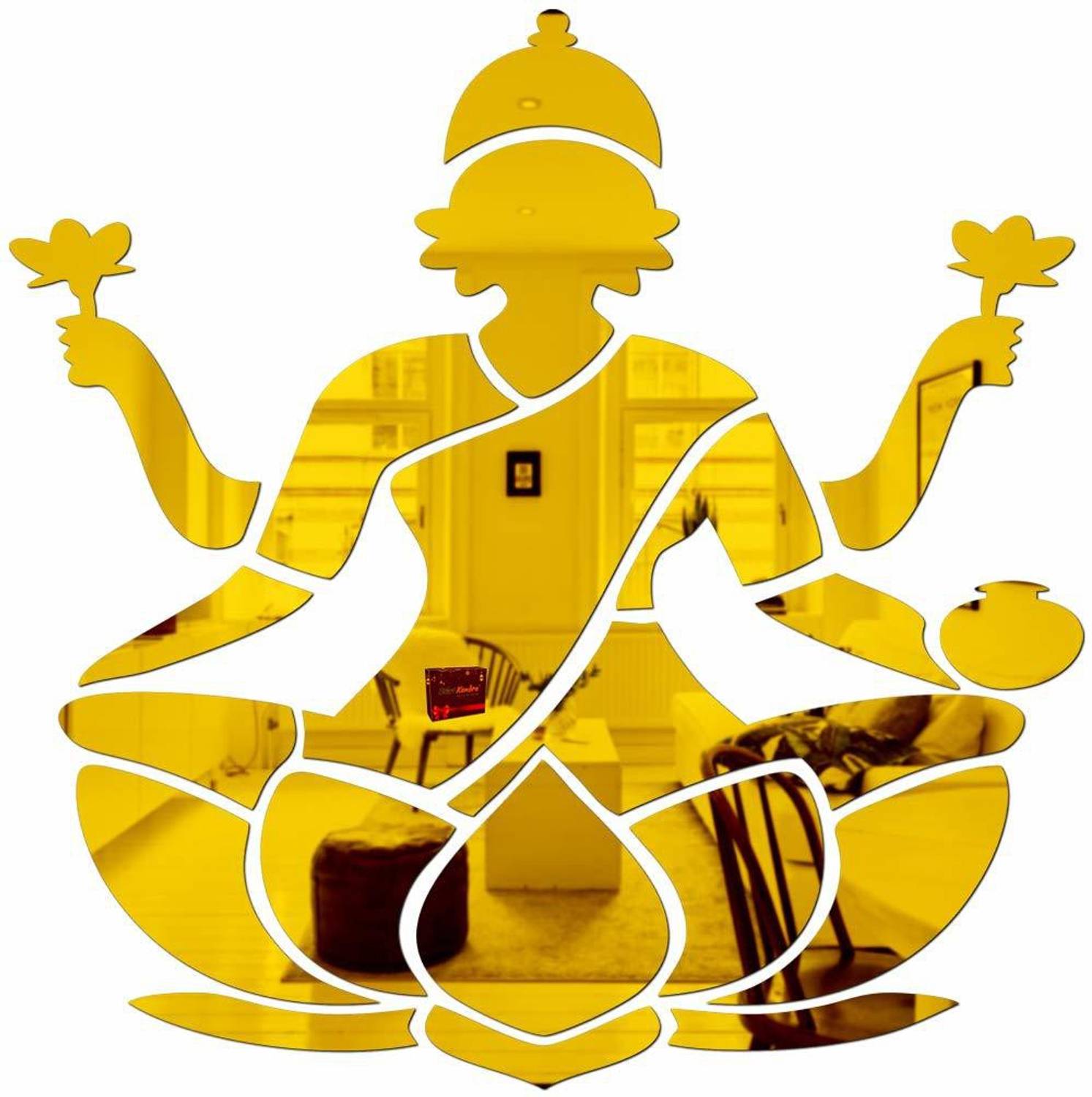 Bikri Kendra 23.15 cm Devi laxmi Golden 3D Acrylic Glass Wall Mount Mirror Wall Stickers Self Adhesive Sticker