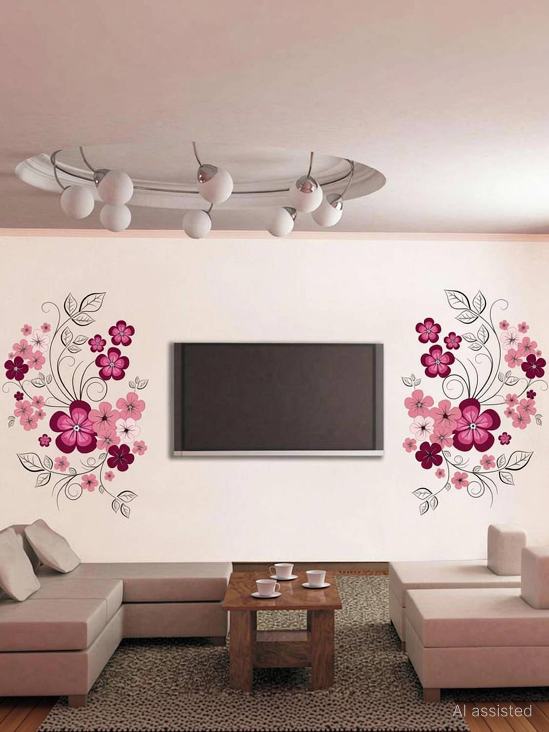 Aquire 150 cm Pink Flowers with Black Vine 7151 TV Background Self Adhesive Sticker