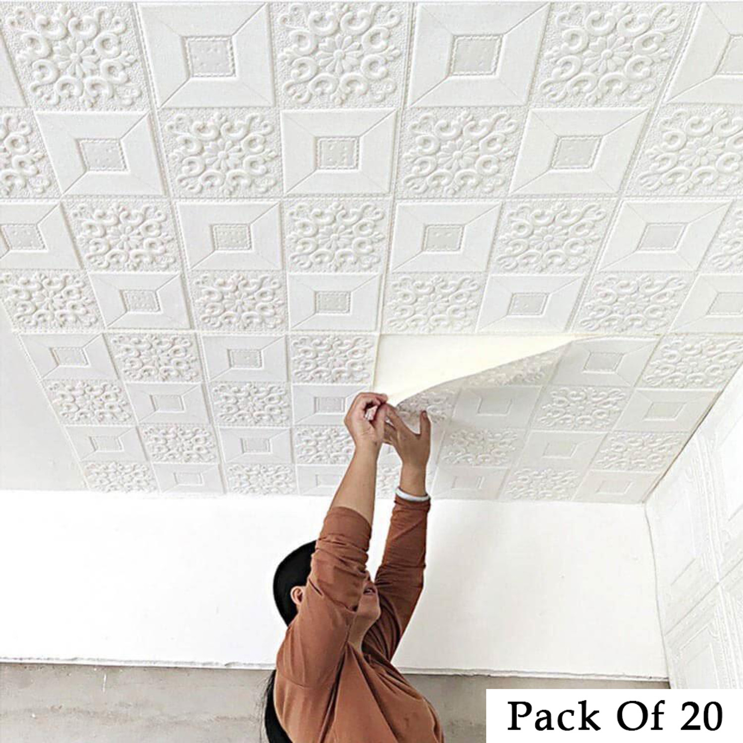 Image of Onbet 70 cm 3D Decorative Foam White With Wallpaper (70X70 CM) Self Adhesive Sticker