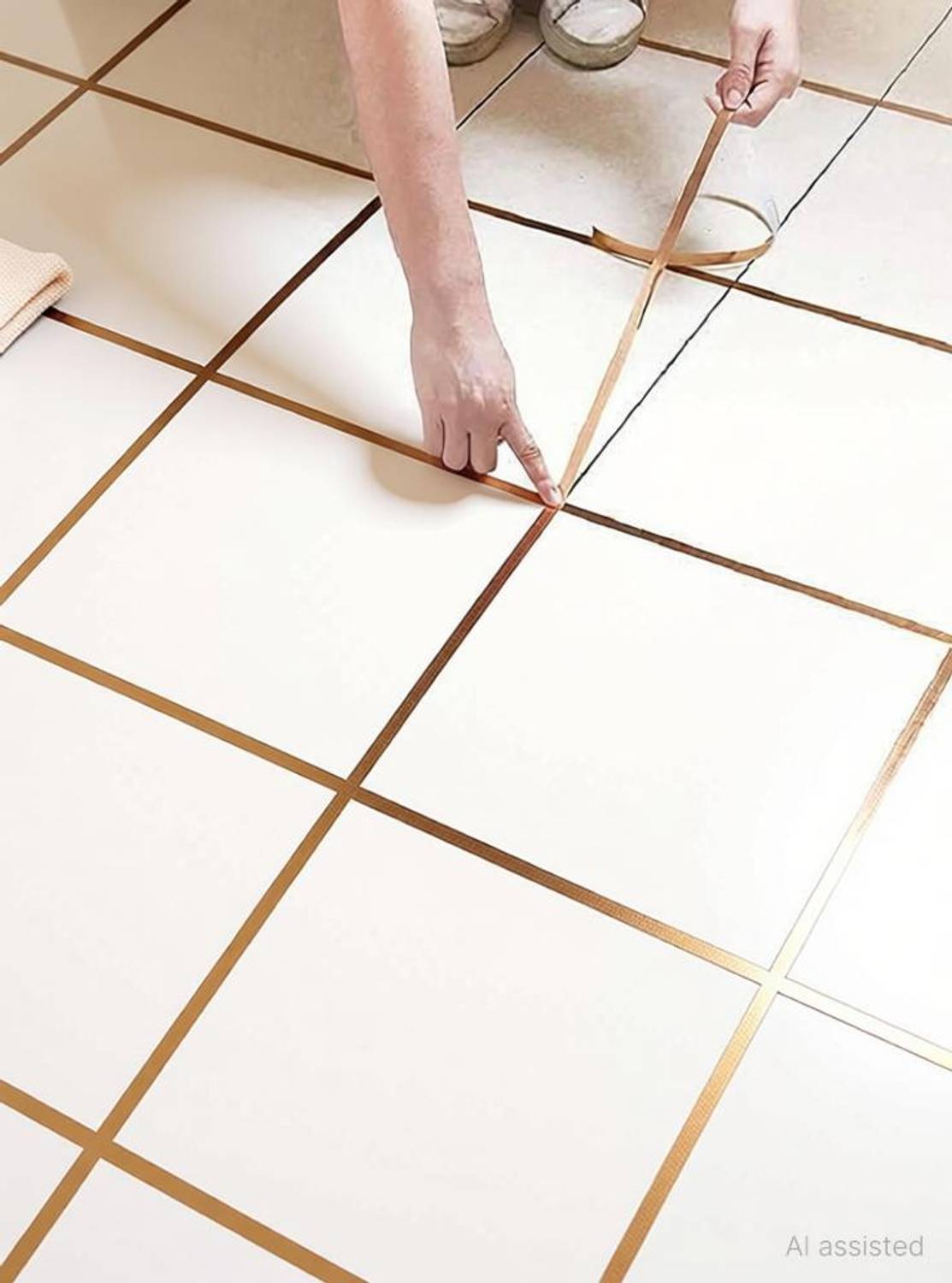 ADVOLKEN 50 cm Tile Gap Sticker Waterproof | 50 Meters Golden Tape,Tile Stickers for Flooring Self Adhesive Sticker