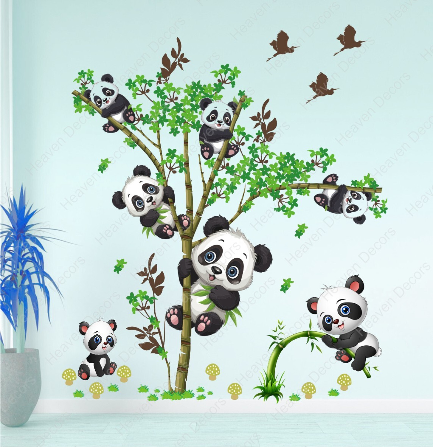 Image of Heaven Decors 110 cm Kids Panda On Tree And Baby (Ideal Size On wall - 95 x 110 cm Self Adhesive Sticker