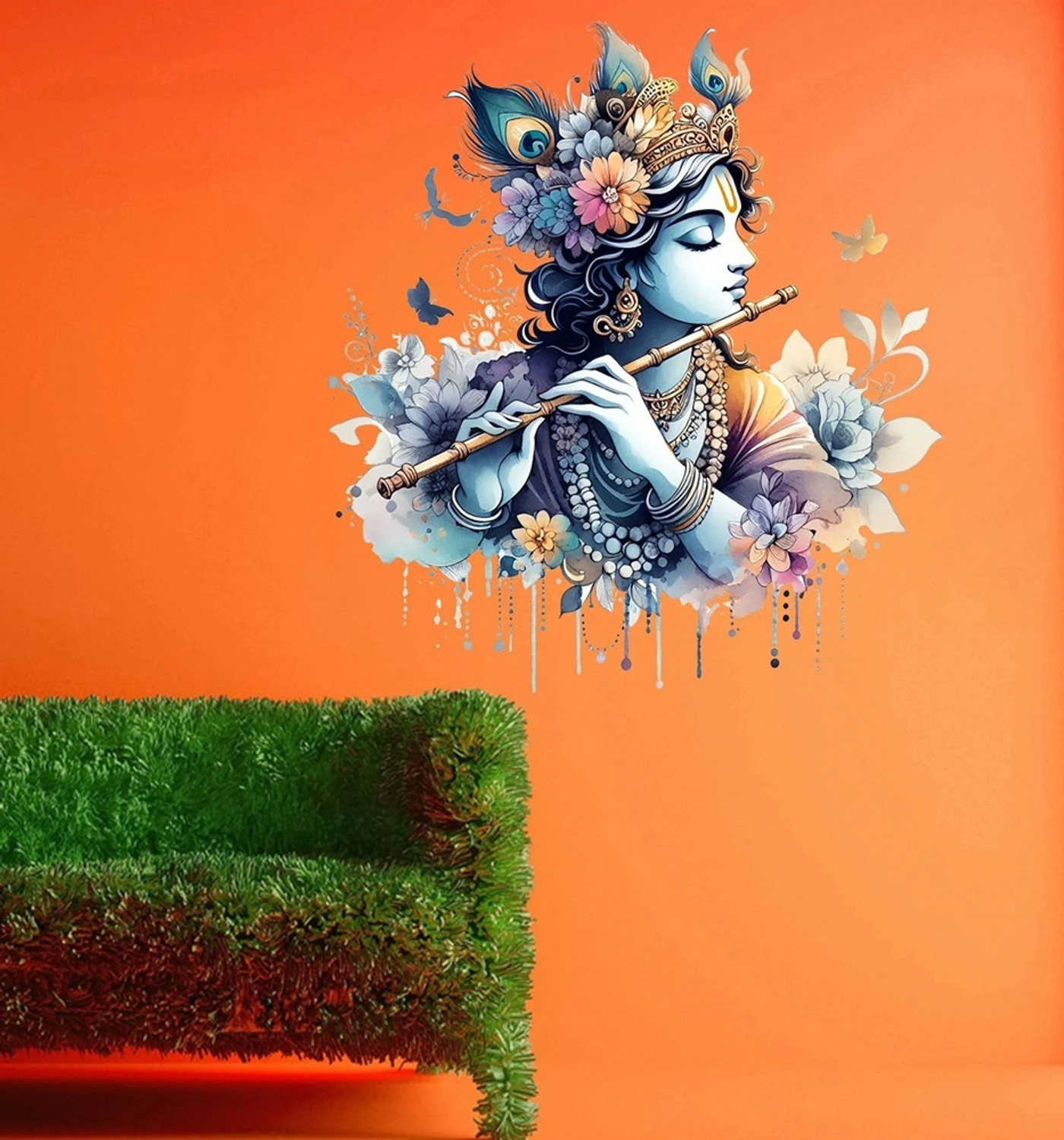 Image of TheBlackstone 26 inch Lord Krishna Divine Premium Self Adhesive Wall Wallpaper Self Adhesive Sticker
