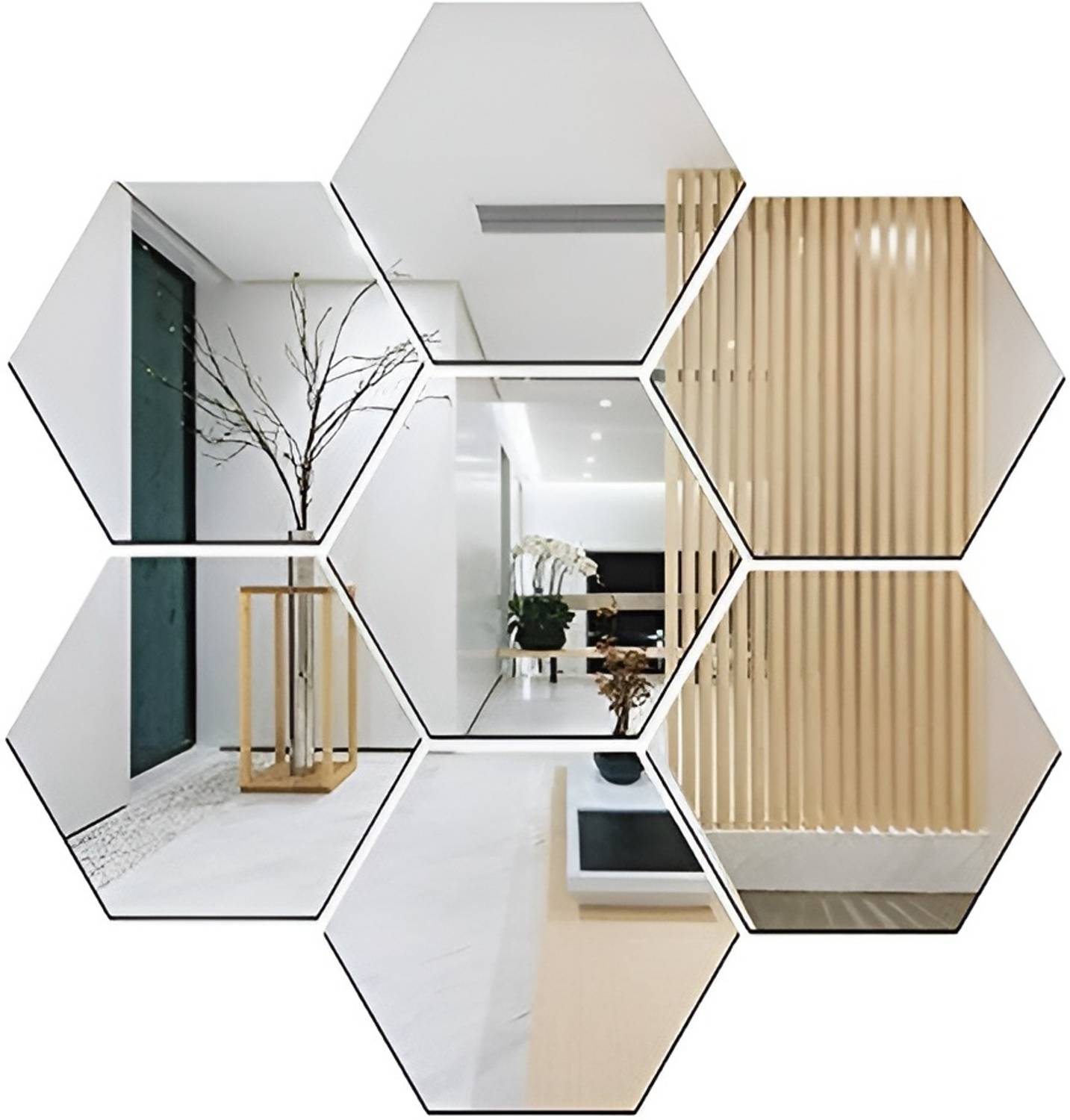 Abarro 12 cm Hexagon Wall decor mirror Self Adhesive Sticker