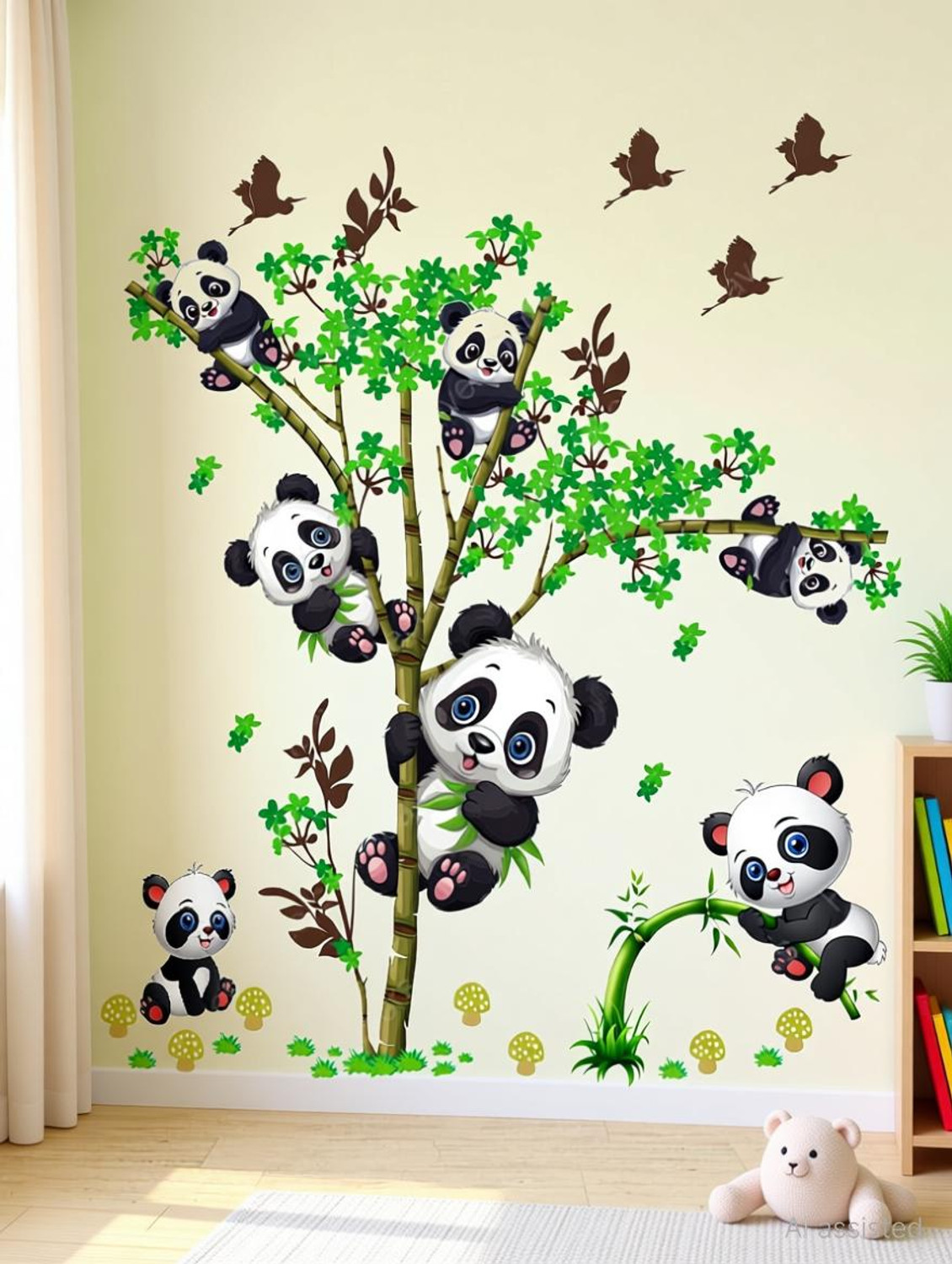 Image of Heaven Decors 110 cm Kids Panda On Tree And Baby (Ideal Size On wall - 95 x 110 cm Self Adhesive Sticker