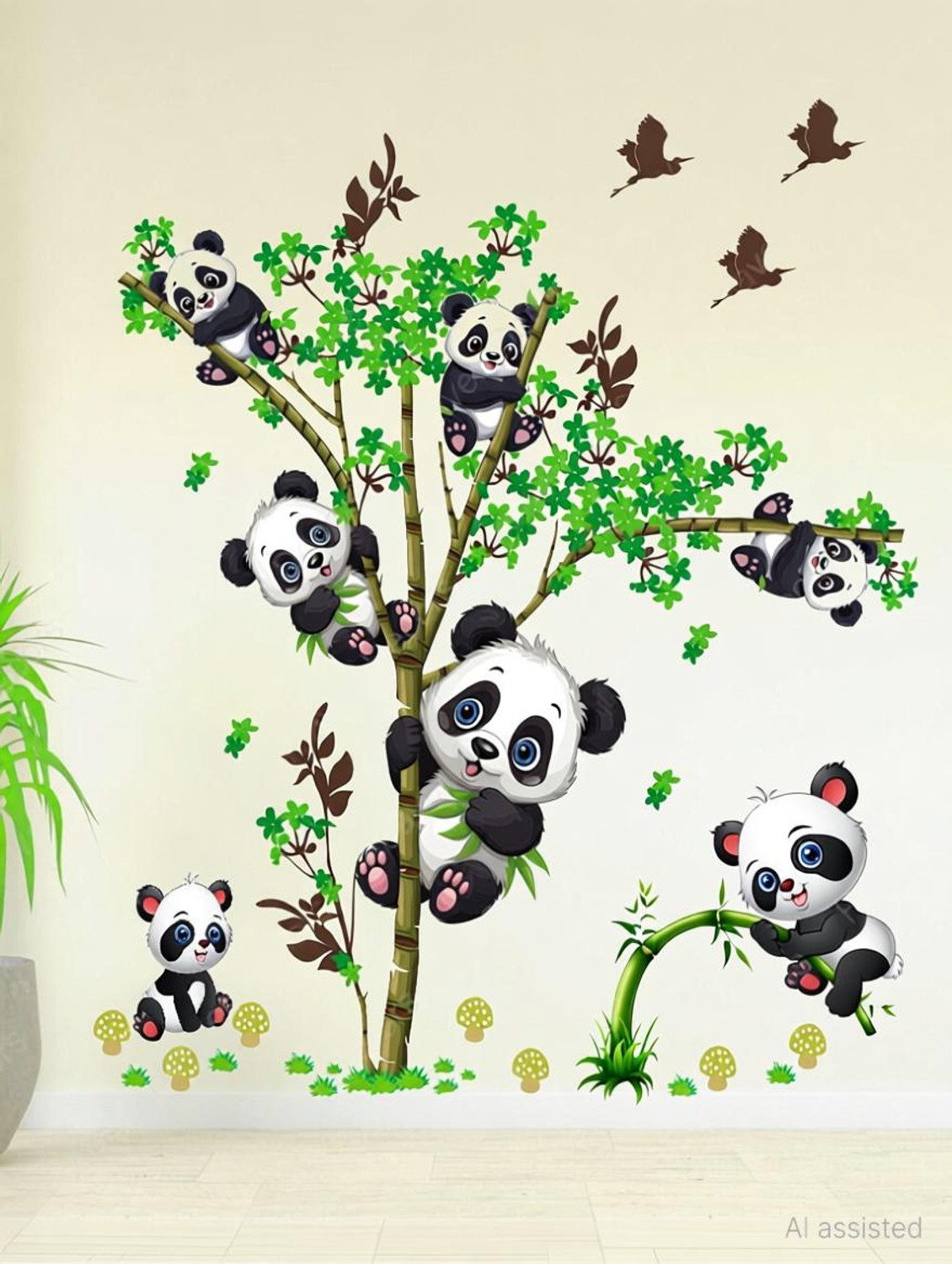 Image of Heaven Decors 110 cm Kids Panda On Tree And Baby (Ideal Size On wall - 95 x 110 cm Self Adhesive Sticker
