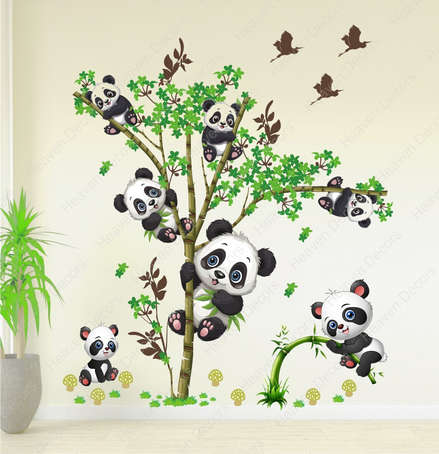 Image of Heaven Decors 110 cm Kids Panda On Tree And Baby (Ideal Size On wall - 95 x 110 cm Self Adhesive Sticker