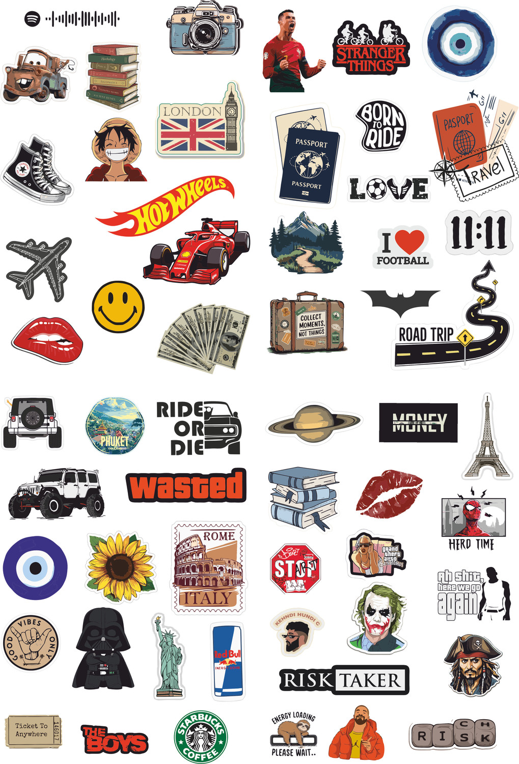 Image of skyline animation 3 inch 60+ Pcs Esthetic Stickers Pack for Laptop, Luggage, Bike & Scrapbook Removable Sticker