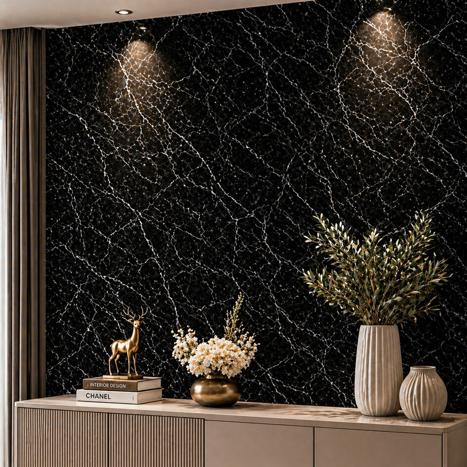 Image of Amar Enterprise Vinyl Black Marble Granite Waterproof Self Adhesive 200 x 60 cm Pack of 3