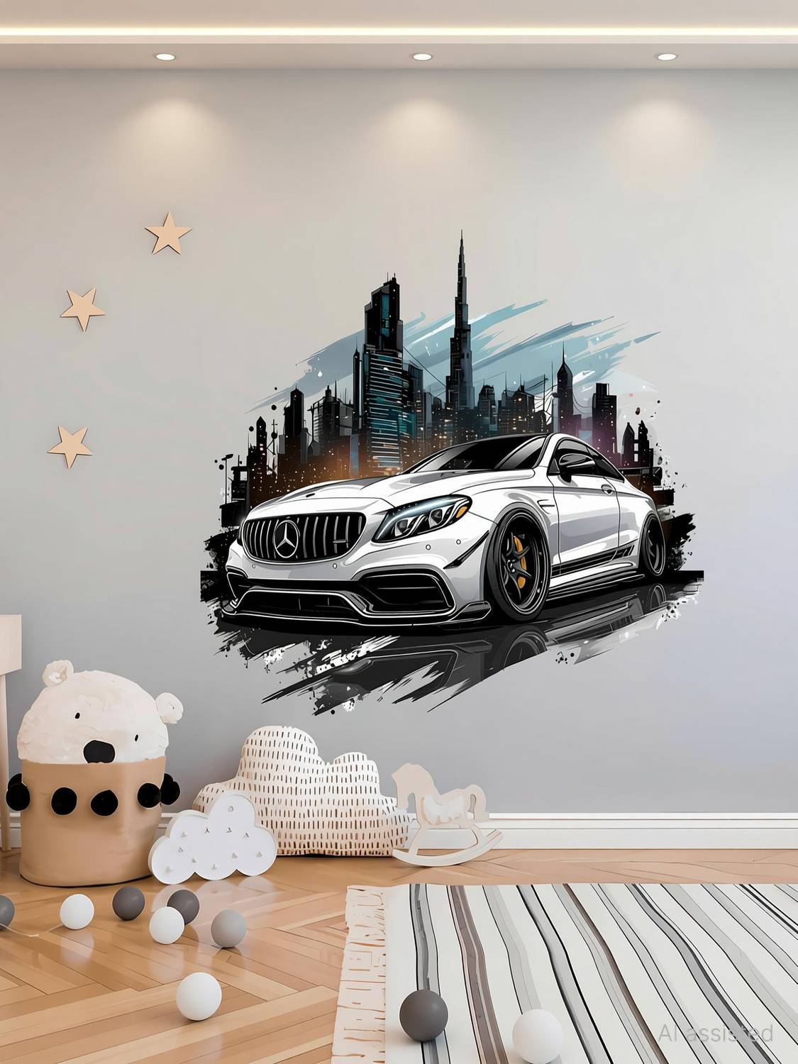 ArtisticDecals 60 inch Mercedes-Benz Sports Car Wall Sticker for Boys Room, Game Room, Garage Self Adhesive Sticker