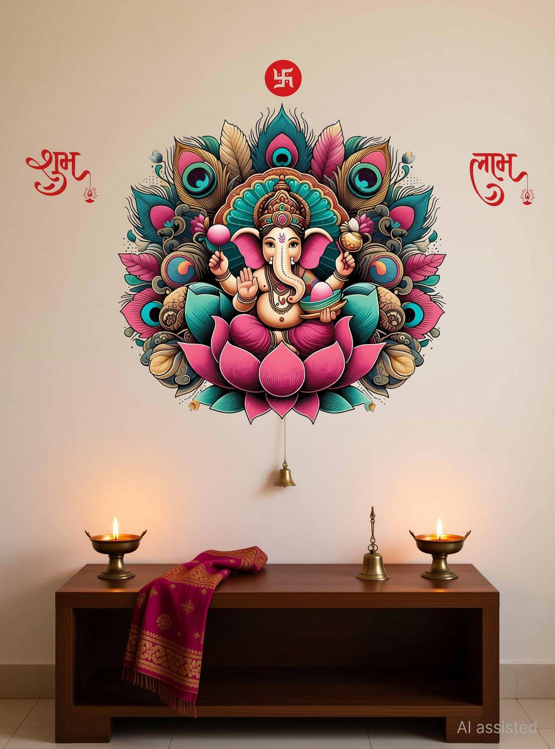 ArtisticDecals 59 inch Artistic Decals Ganesh jii wall sticker of God Size - 59X50 Self Adhesive Sticker