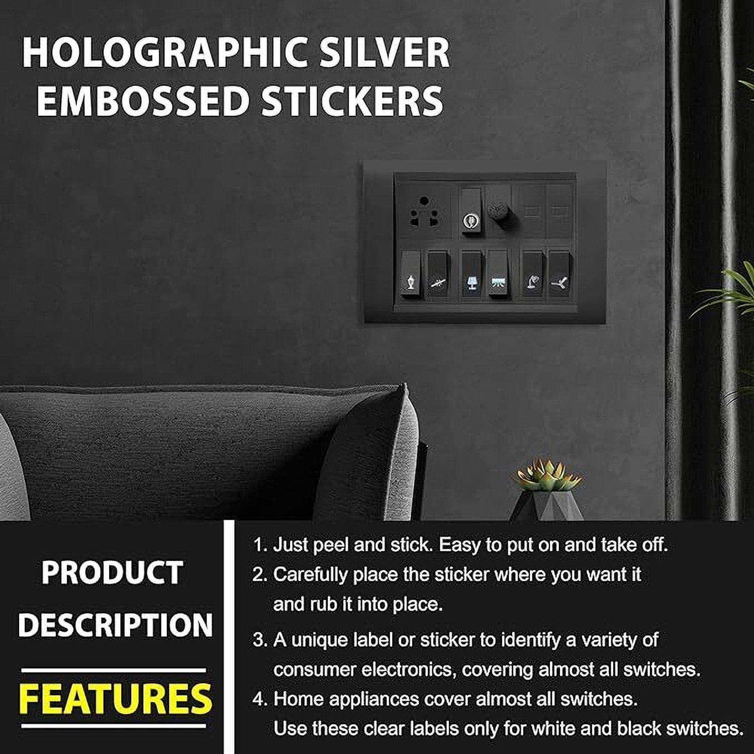 Image of RSB HUB 1.5 cm Premium Silver Holographic Foil Embossed Rose Gold Switch Stickers Self Adhesive Sticker