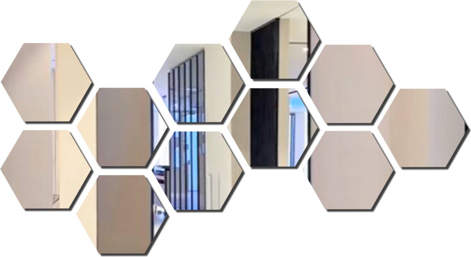 Bikri Kendra 12 cm Hexagon 10 Silver Mirror Sticker for wall, Acrylic Sticker Self Adhesive Sticker