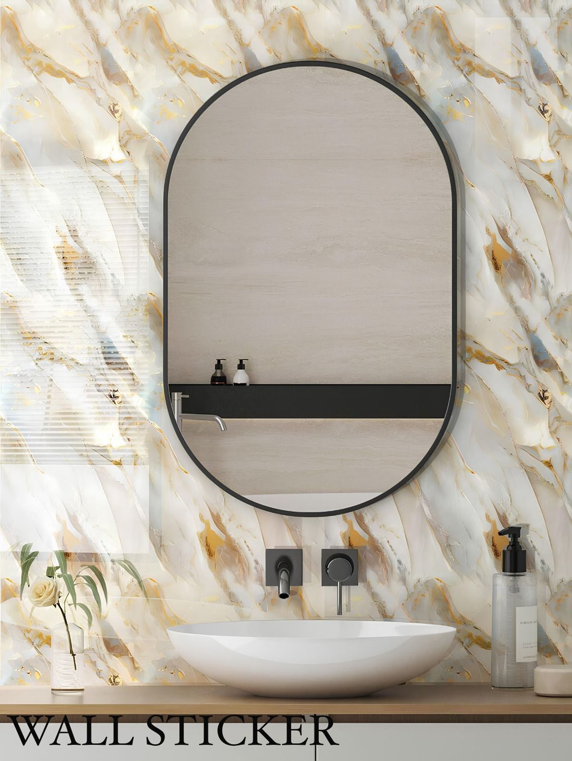 Image of voltify 200 cm Waterproof Wall Sticker For Kitchen & Home Decor - Glossy Marble Pattern Self Adhesive Sticker