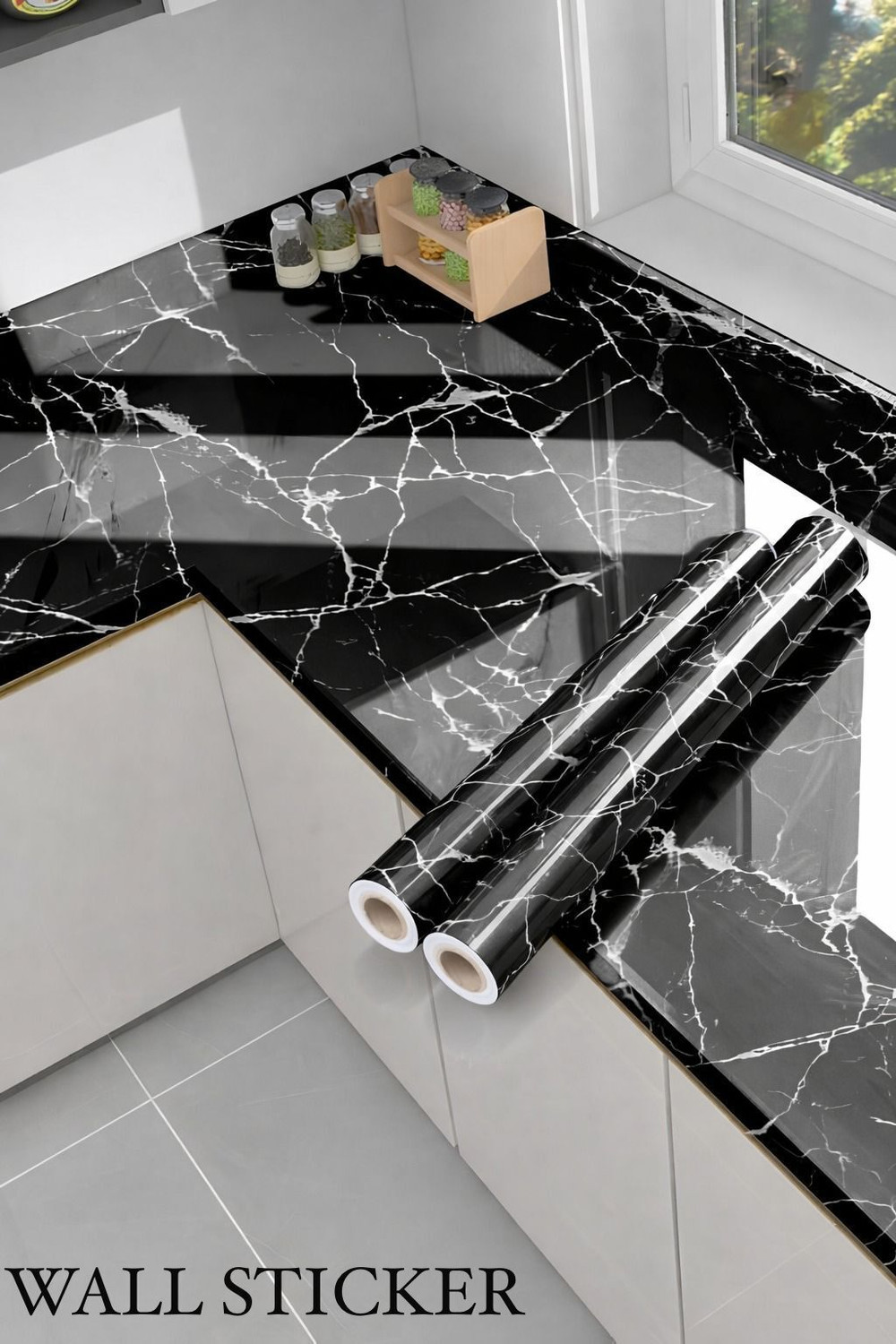 Image of voltify 200 cm Waterproof Wall Sticker For Kitchen & Home Decor - Glossy Marble Pattern Self Adhesive Sticker