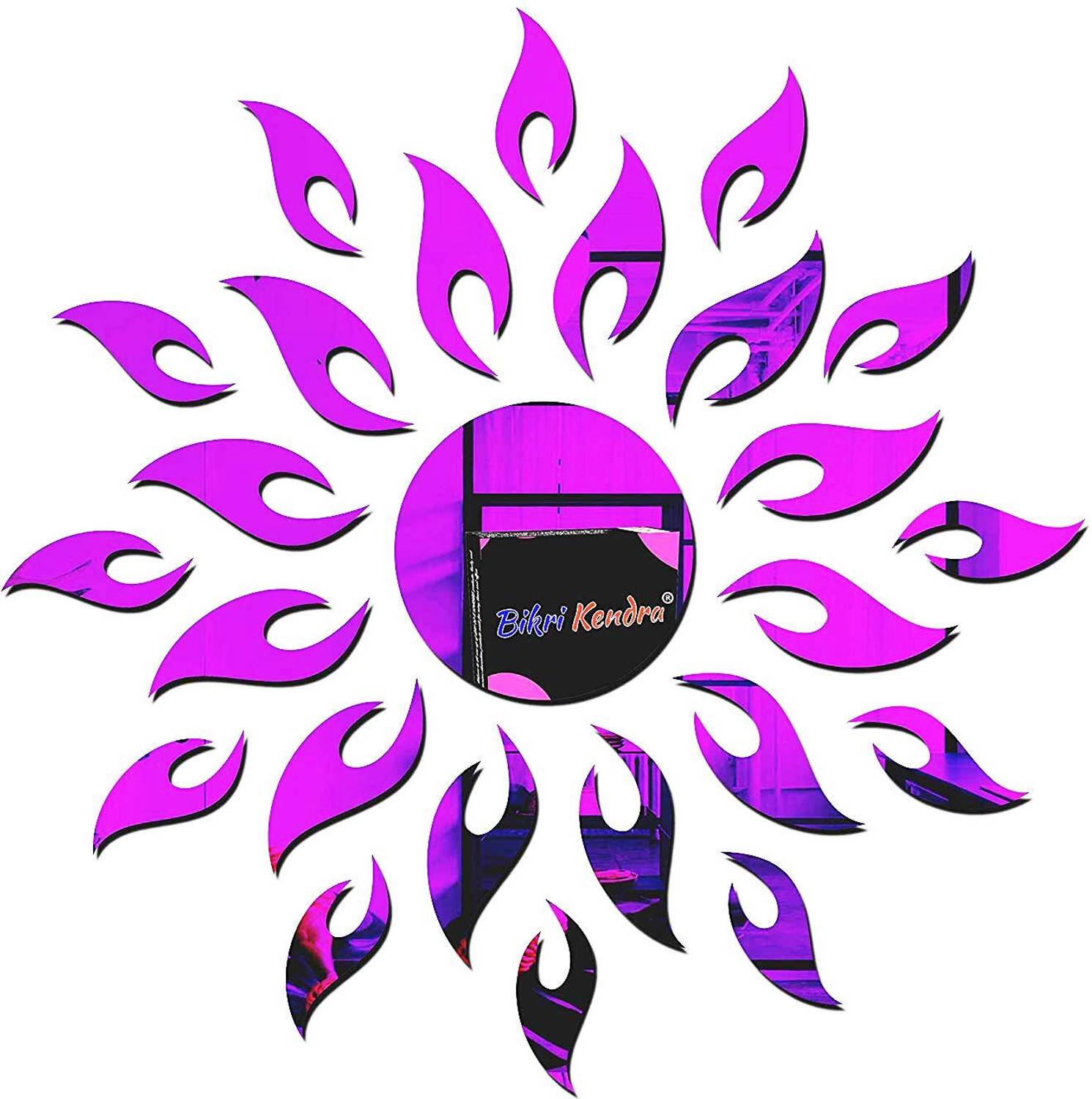 Bikri Kendra 45 cm Sun Abstract 3D Acrylic Decorative Mirror Wall Stickers - Purple Self Adhesive Sticker