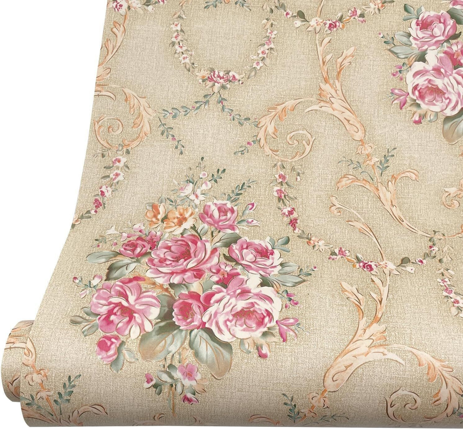 Image of FOKRIM 300 cm CREAM FLOWER WALLPAPER (45X300CM) Self Adhesive Sticker