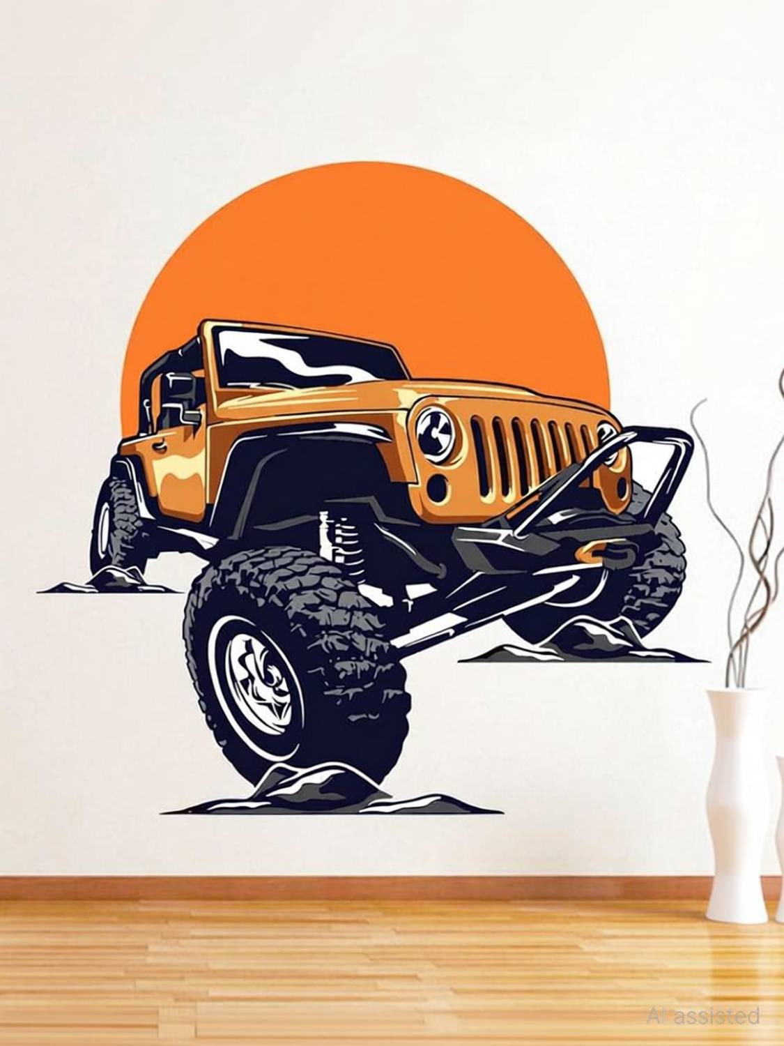 ArtisticDecals 59 cm Car Mountain jeeps, Racing car Wall Sticker Big size sticker, 3D sticker Self Adhesive Sticker