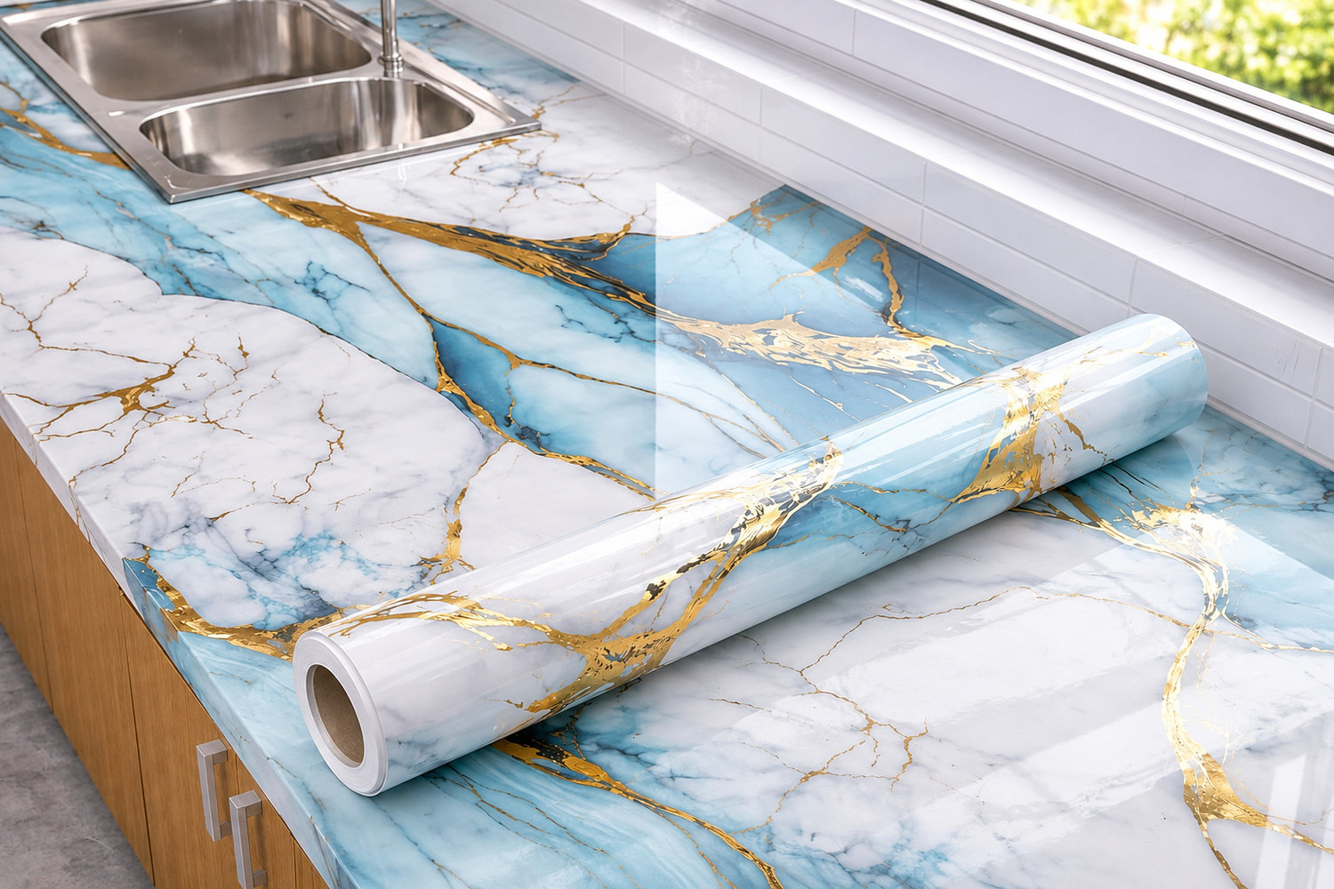 Image of walldecoree 200 cm Marble Stone Aluminum Foil Paper Sticker r ( 60Cm X 200Cm ) Self Adhesive Sticker