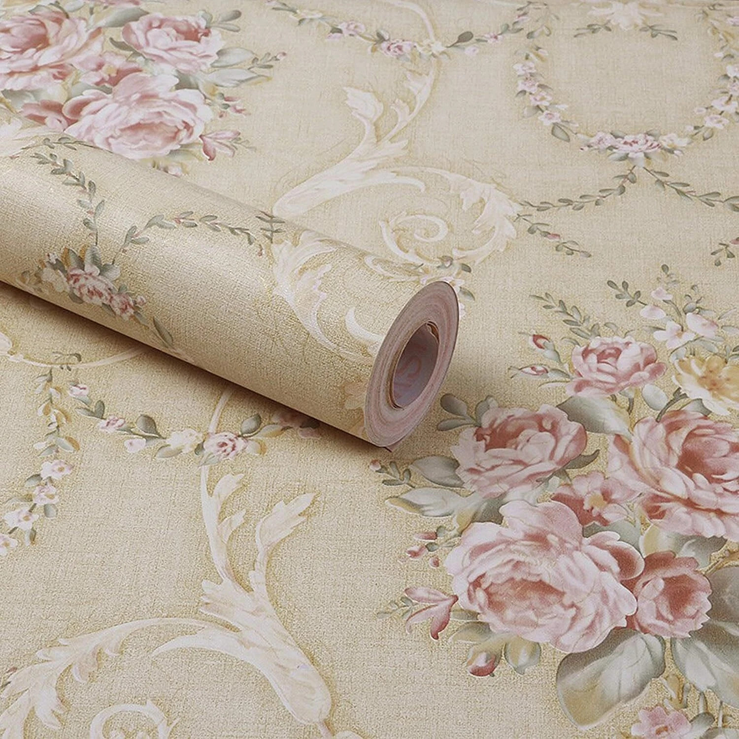 Image of FOKRIM 300 cm CREAM FLOWER WALLPAPER (45X300CM) Self Adhesive Sticker