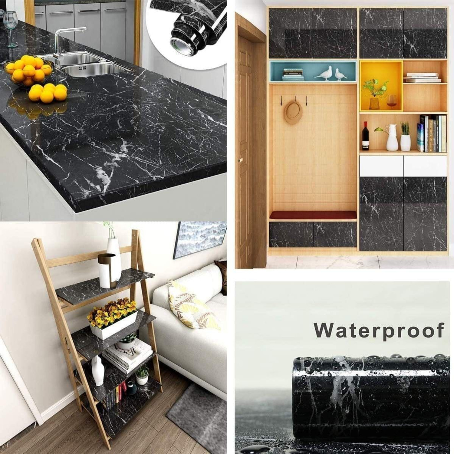 Image of SIRTERIQ 1000 cm Aluminum Shining Marble Foil Waterproof Premium Roll For Kitchen Self Adhesive Sticker