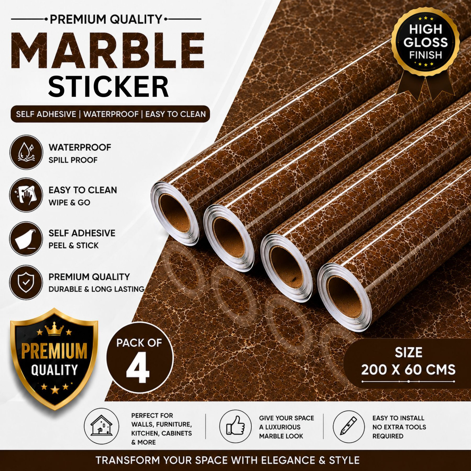 Image of Pamidhar 200 cm Self Adhesive Contact Marble Wallpaper(200X60CM)(PACK OF 4) Self Adhesive Sticker