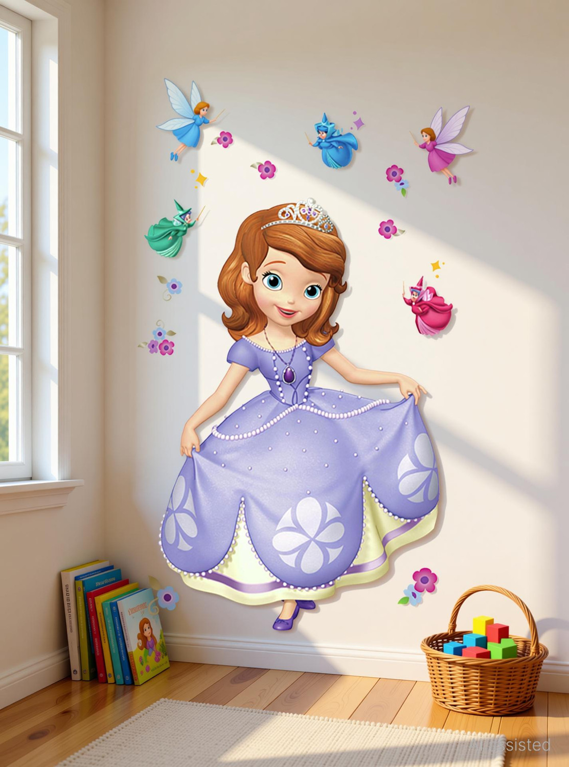 Image of Divine studio 94 cm Beautiful decorative wall princesa sofia multicolor decorative wall sticker for wall decoration for home decor (pvc vinyl covering area 94 cm X 58cm) Self Adhesive Sticker