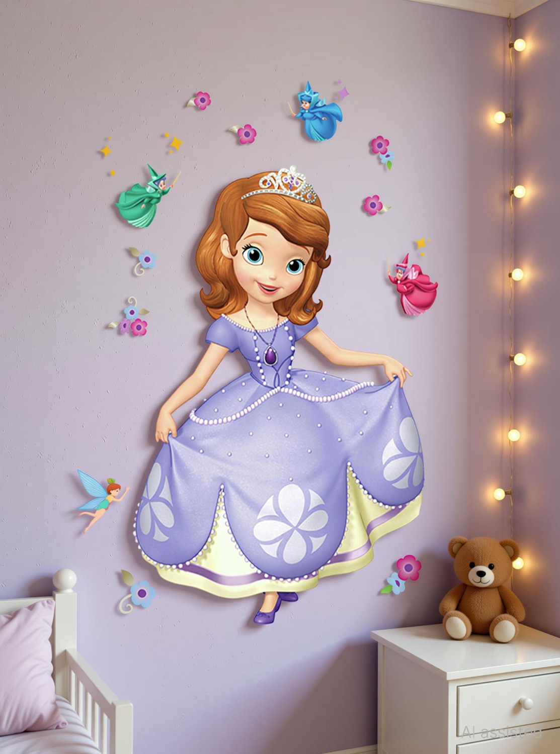 Image of Divine studio 94 cm Beautiful decorative wall princesa sofia multicolor decorative wall sticker for wall decoration for home decor (pvc vinyl covering area 94 cm X 58cm) Self Adhesive Sticker