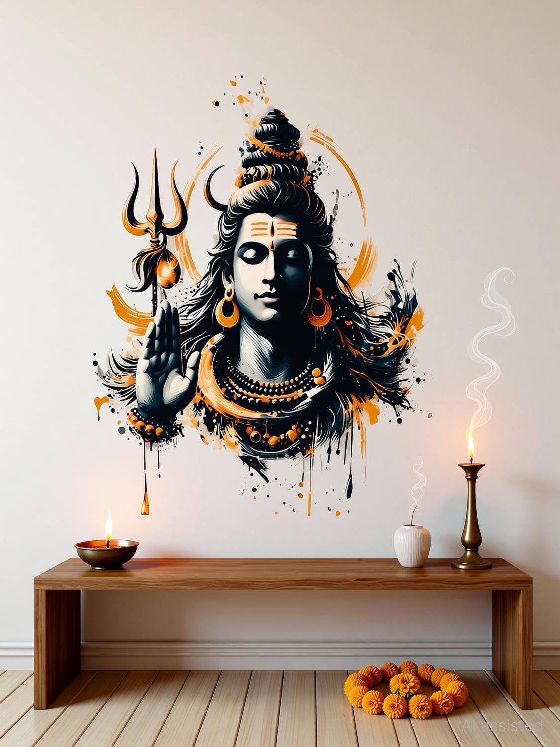 ArtfulDecals 60 cm 3D shiva wall sticker Self Adhesive Sticker