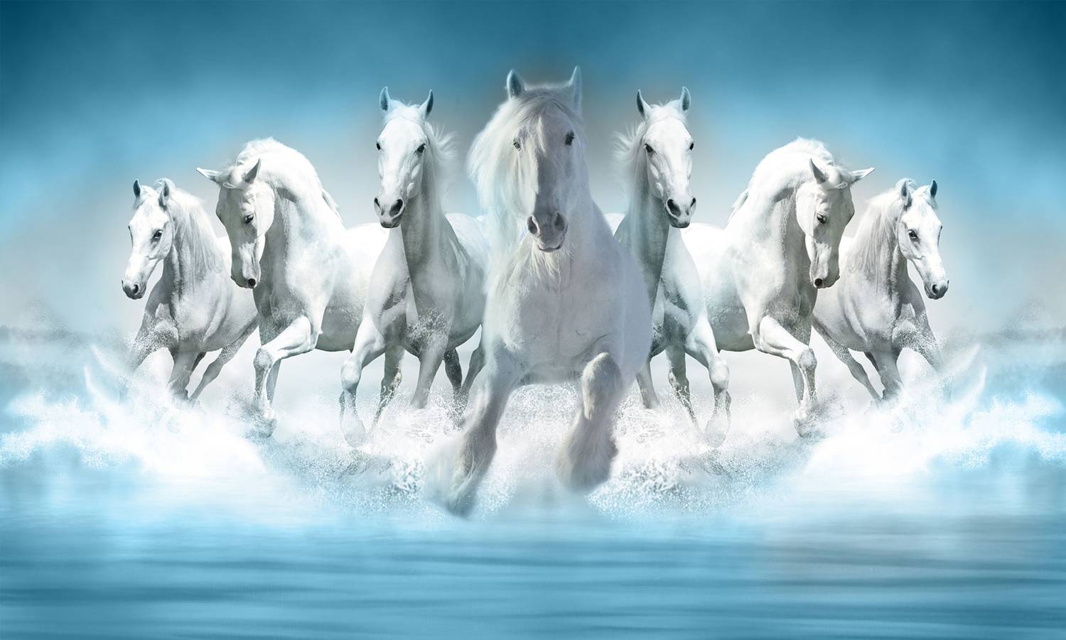 Ashtawalldecor 36 inch Seven Horses Poster For Livingroom Home office Wall Decor (Size 24x36 Inch) Self Adhesive Sticker