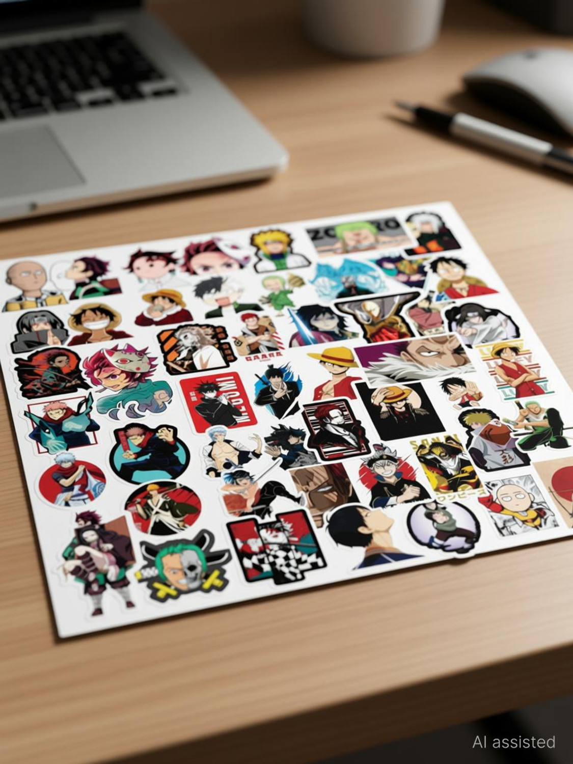 Image of SAMANTA WALA 1.5 inch Multi Anime Sticker For Phone, Laptop, Notebook, etc. Pack of 50 Self Adhesive Sticker
