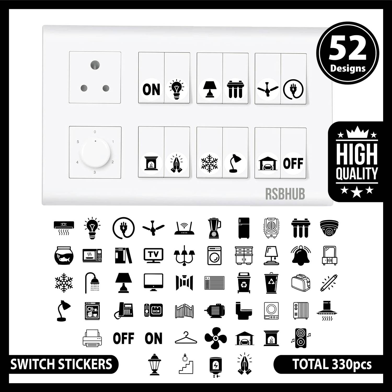 Arnema 1.5 cm Transparent Black & White Design Switch Icon Sticker For Switch Board Sticker Self Adhesive Sticker