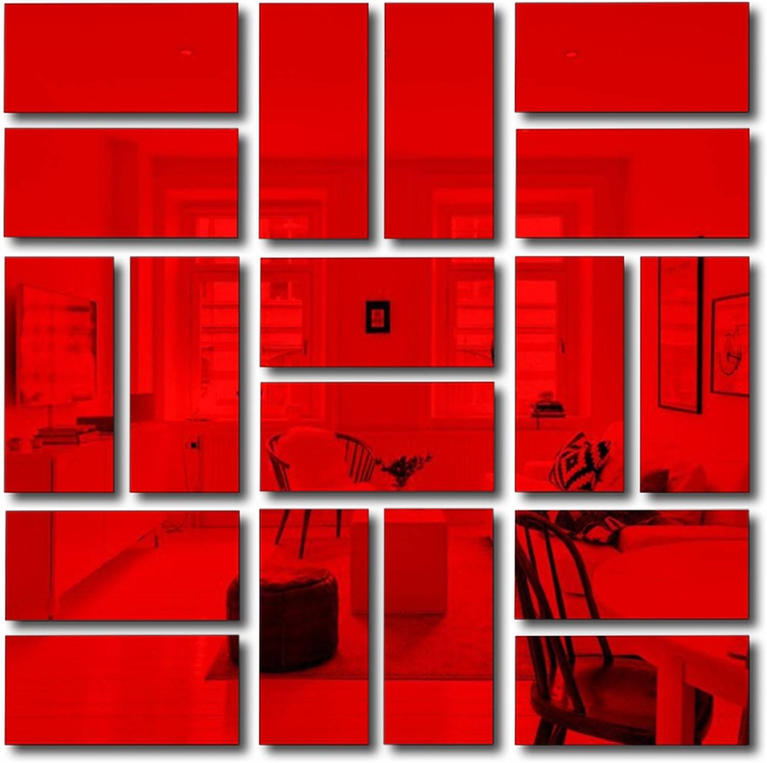 Bikri Kendra 15 cm 20 Big Rectangle Red mirror sticker for wall 3d mirror sticker Self Adhesive Sticker