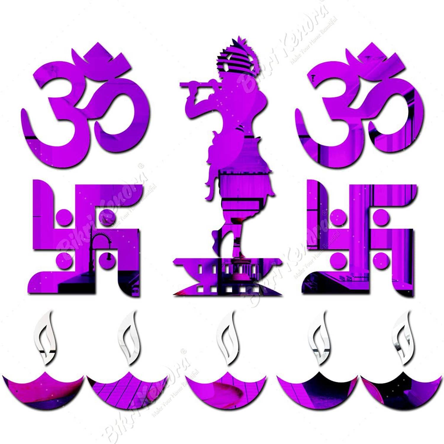 Bikri Kendra 28.13 cm Krishna Combo Purple 3D Acrylic Mirror Wall Stickers Self Adhesive Sticker