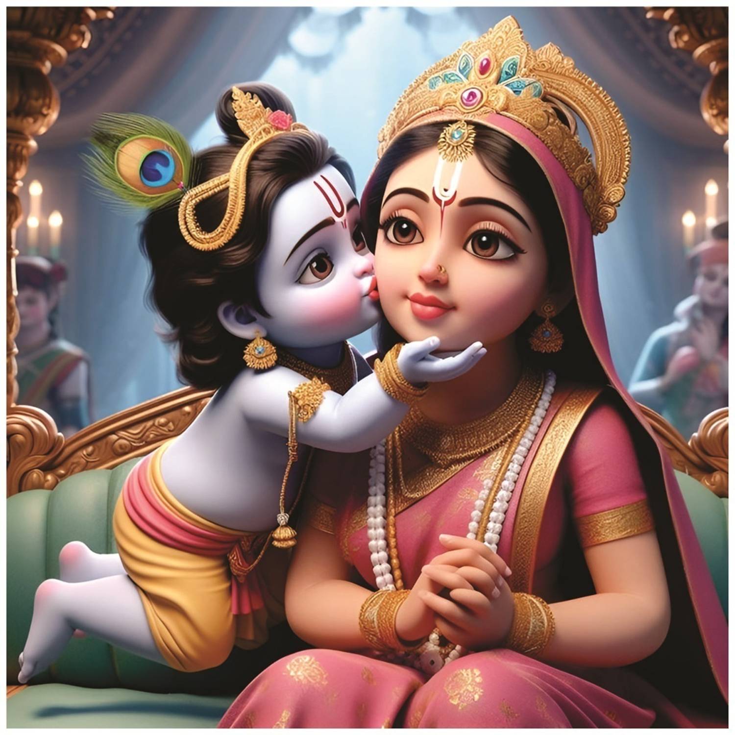 AnaBiaDecor Baby Krishna With Maa Yashoda God Wall Poster for Pooja Room, Livingroom, Bedroom, Office, Kidsroom (Size - 45 CM x 45 CM) Vinyl