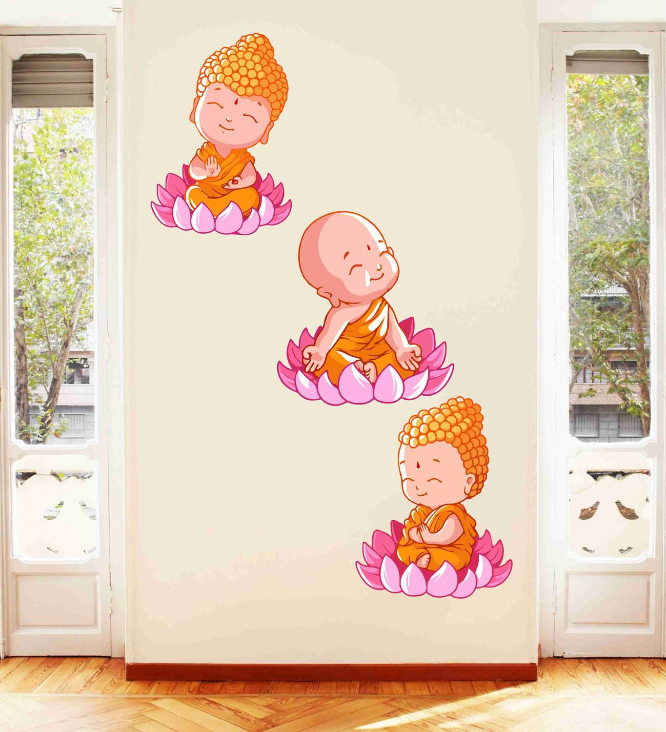 Ainan Decor 91 cm Cute Child Buddha Wall Sticker (PVC Vinyl, 91 cm x 39 cm, Multicolour) Self Adhesive Sticker