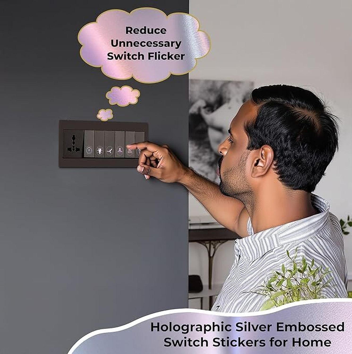 Image of RSB HUB 1.5 cm Premium Silver Holographic Foil Embossed Rose Gold Switch Stickers Self Adhesive Sticker
