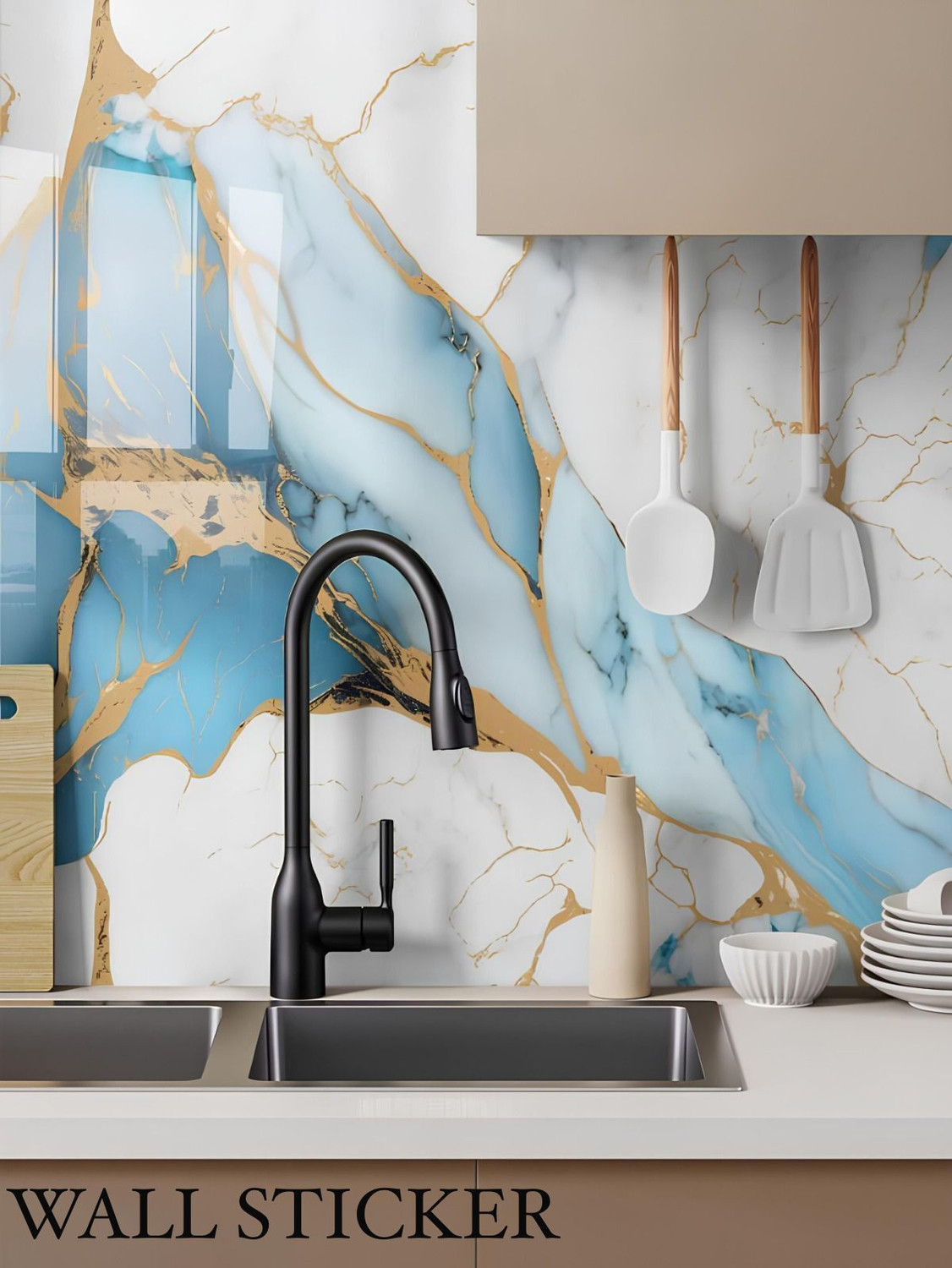 Image of voltify 200 cm Waterproof Wall Sticker For Kitchen & Home Decor - Glossy Marble Pattern Self Adhesive Sticker