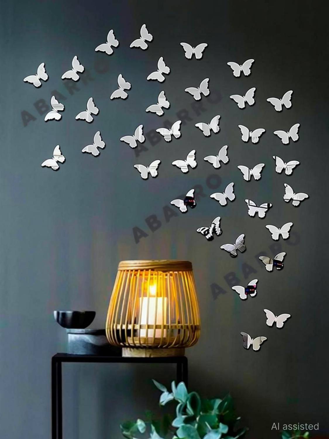 Abarro 3.5 inch 30 Pcs Butterfly Silver-3D Acrylic Mirror Glass Stickers for Wall Self Adhesive Sticker