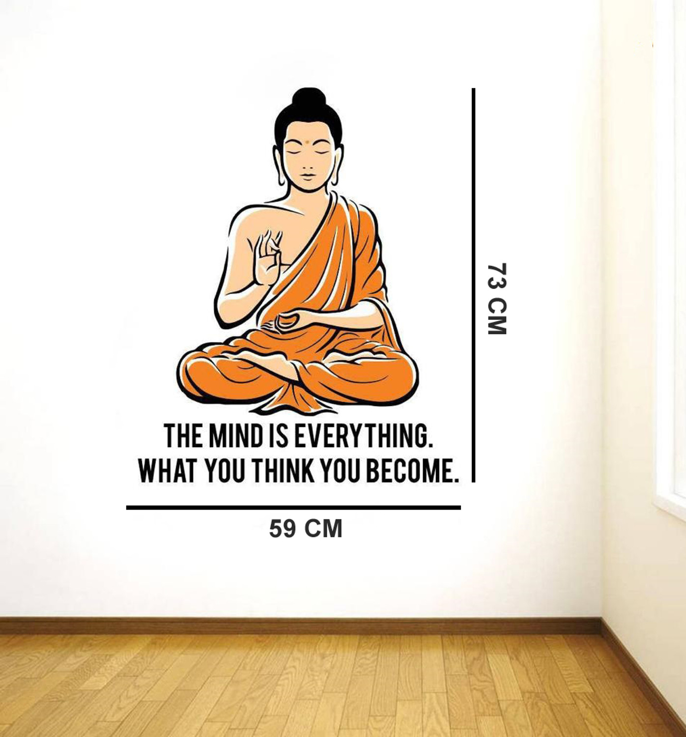 Image of INKEDIFY 73 cm Wall Decals sticker' Peaceful Buddha and Quote on Mind ' Self Adhesive Sticker