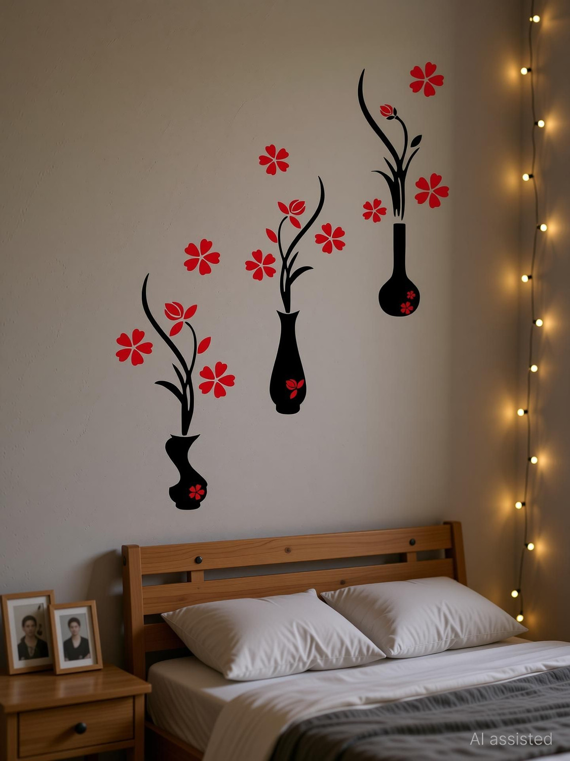 Image of SV collections 136 cm inchBeautiful Red Flowers Pots inch Wall Stickers ( Pack Of 1 ) Self Adhesive Sticker