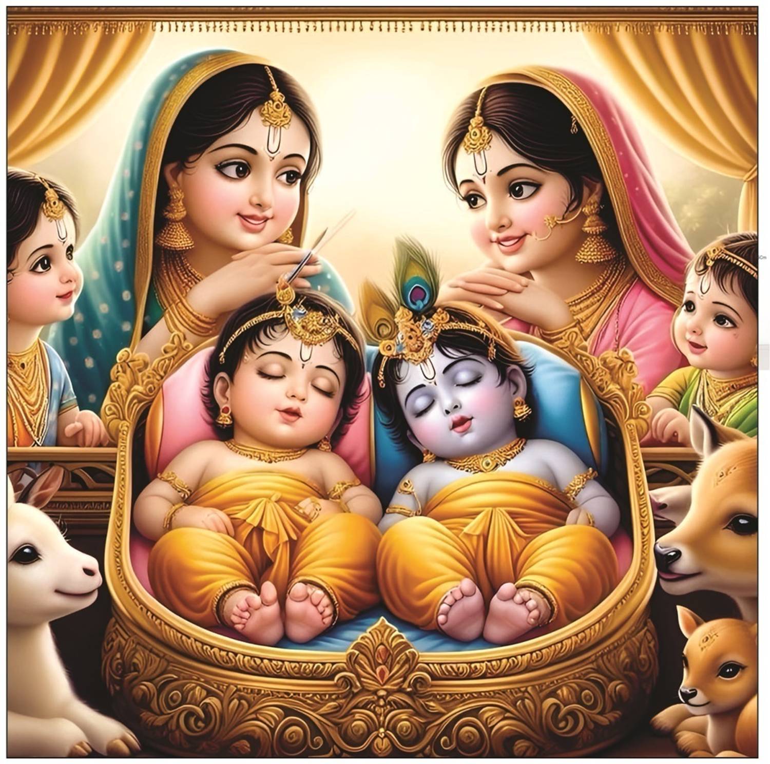 AnaBiaDecor Baby Krishna And Balram Sleeping God Wall Poster for Pooja Room, Livingroom, Bedroom, Office, Kidsroom (Size - 45 CM x 45 CM) Vinyl