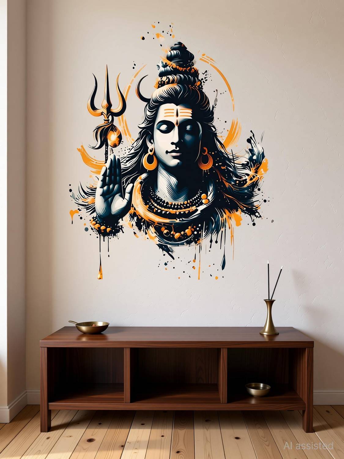 ArtfulDecals 60 cm Shiva 3D art wall sticker Self Adhesive Sticker