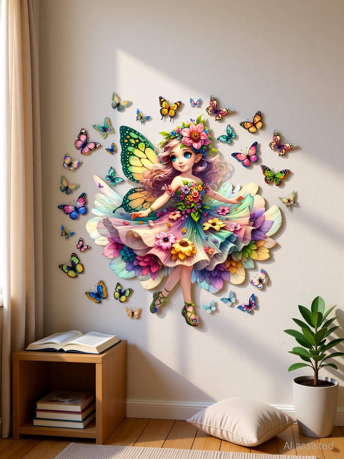 Ajay craft 50 cm Cute dancing fairy wall sticker Self Adhesive Sticker