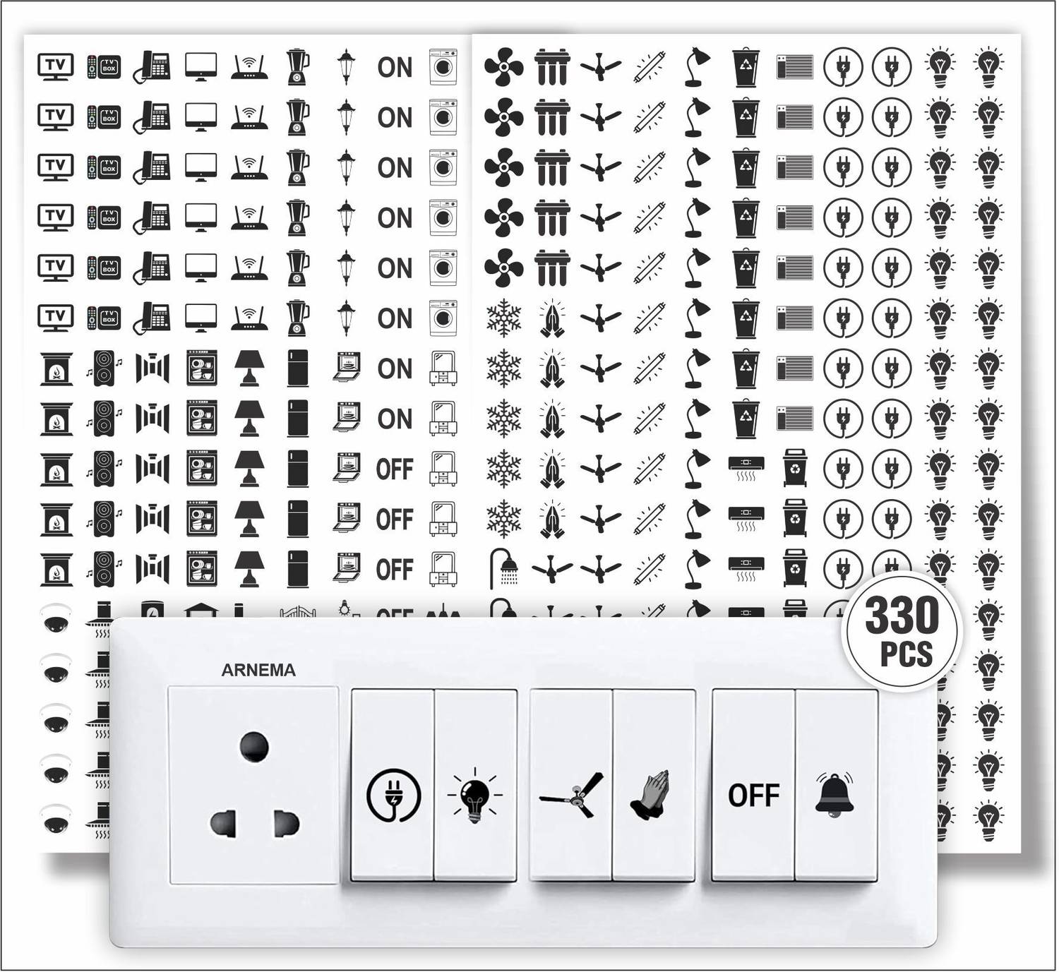 Arnema 1.5 cm Transparent Switch ID Stickers for Switch Boards, 52 Designs, Self Adhesive Sticker