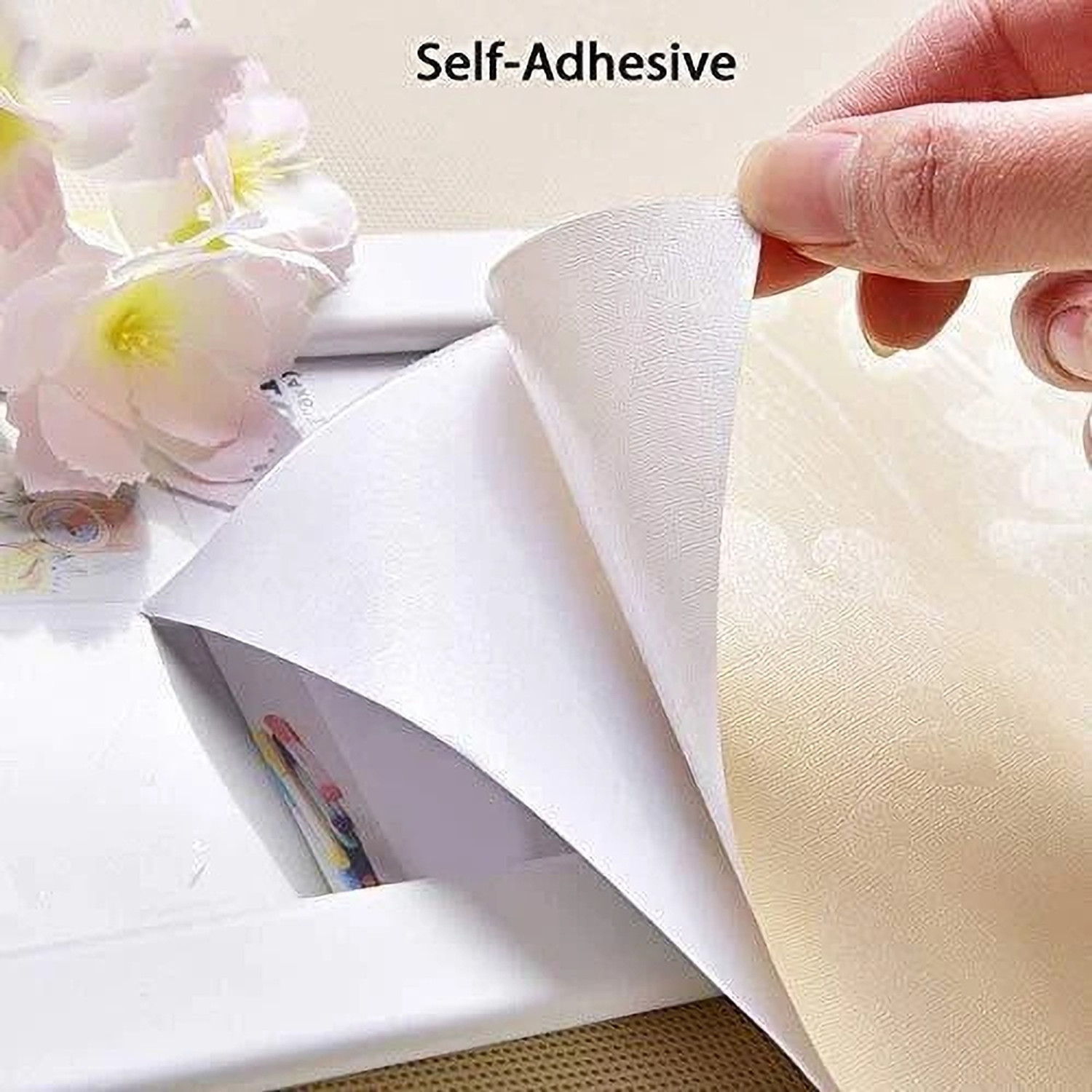 Image of FOKRIM 300 cm CREAM FLOWER WALLPAPER (45X300CM) Self Adhesive Sticker