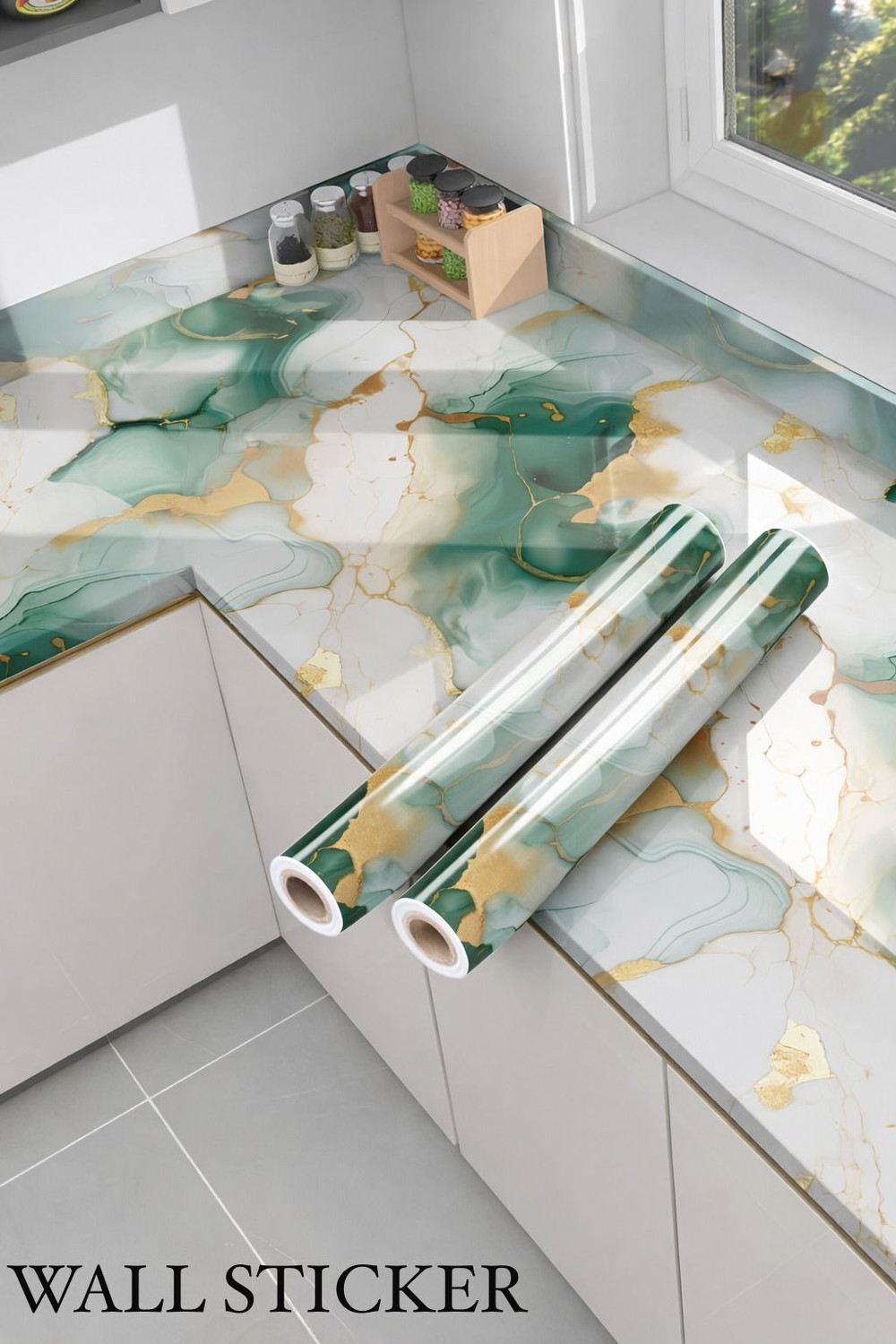 Image of voltify 200 cm Waterproof Wall Sticker For Kitchen & Home Decor - Glossy Marble Pattern Self Adhesive Sticker