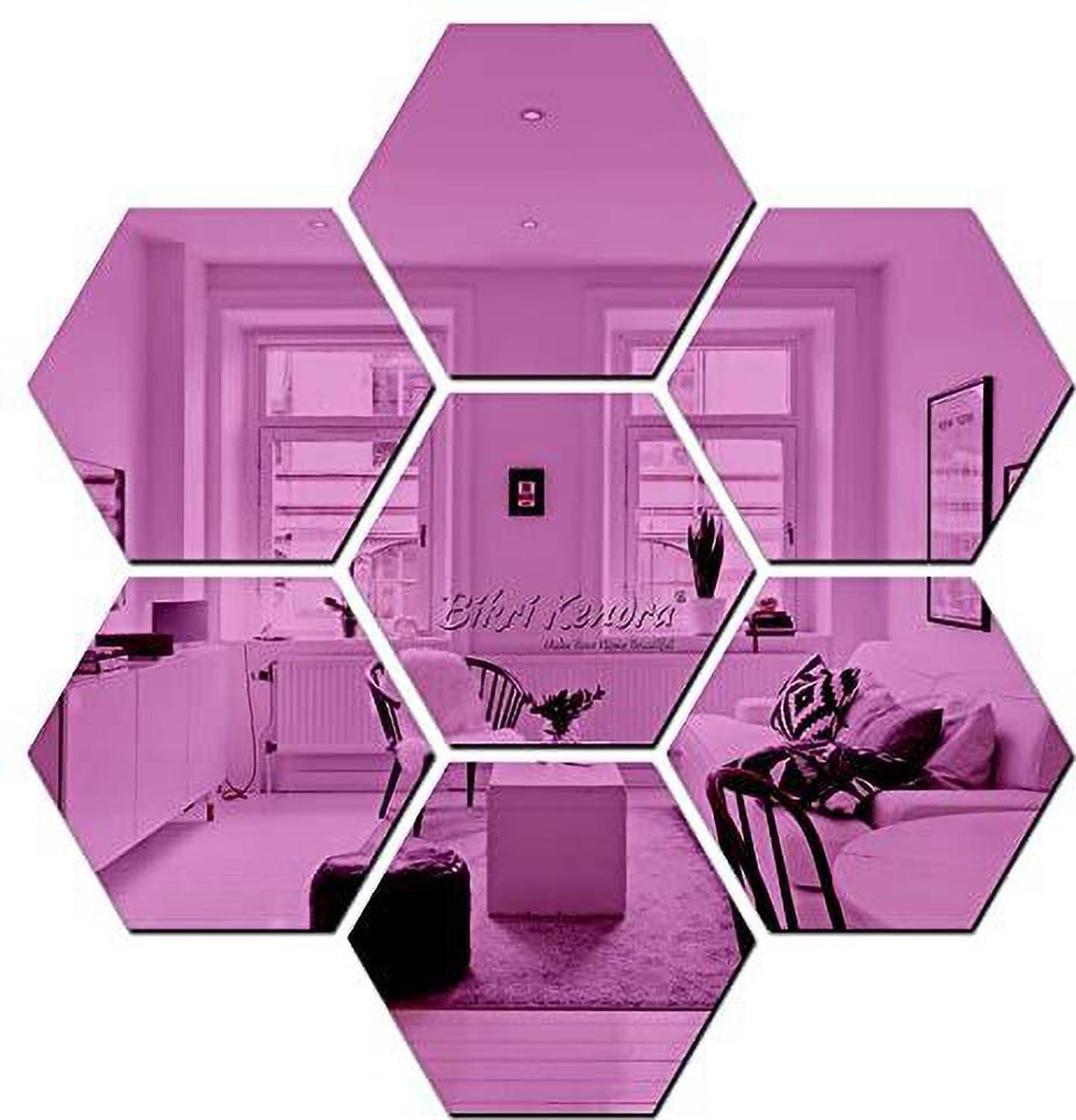 Bikri Kendra 10.4 cm Hexagon 7 Purple - 3D Acrylic Decorative Mirror Murals Wall Stickers Self Adhesive Sticker