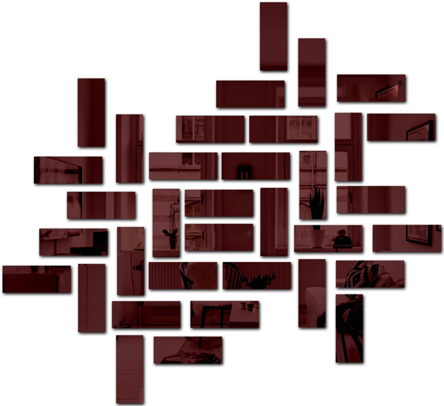 Bikri Kendra 15 cm Big Rectangle 20 BROWN 3D Wall Mirror Stickers Self Adhesive Sticker
