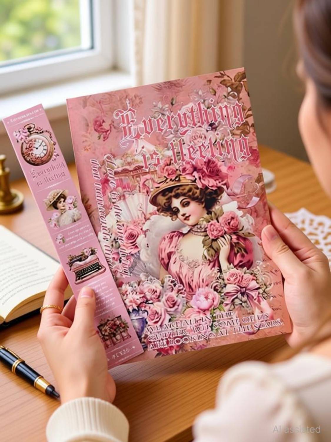 Alokik Enterprise 16.6 cm Everything is Fleeting Theme Stickers Elegant Victorian Girl Scrapbook Self Adhesive Sticker